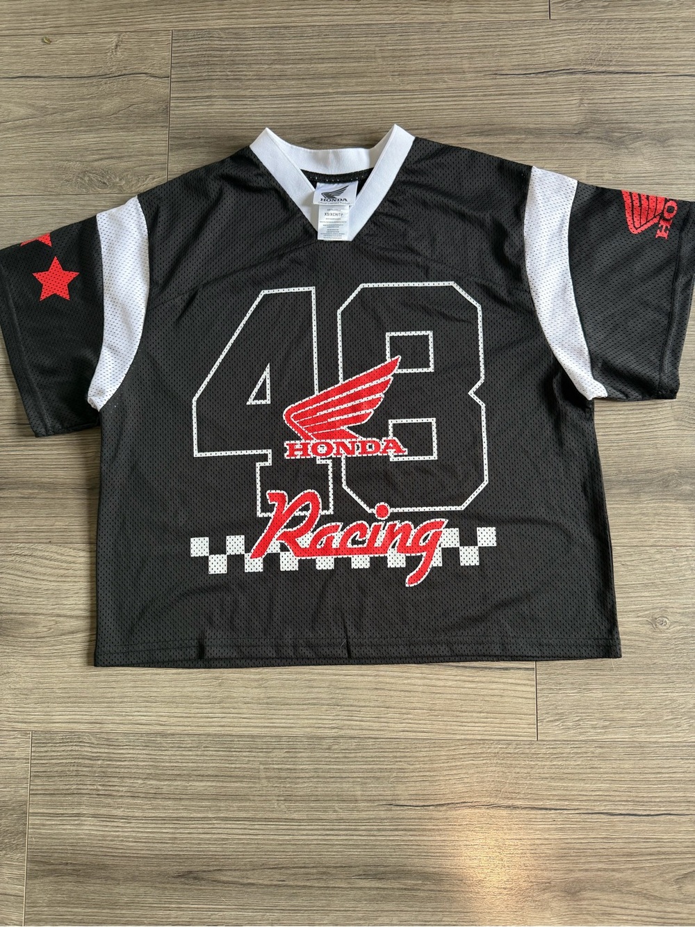 Honda Racing Mesh Jersey Black Red Moto Graphic Crop Top Y2K Streetwear XS